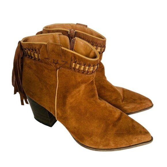Qupid Cognac Tan Western Style Fringe Ankle Booties Sz 7 - Picture 7 of 15